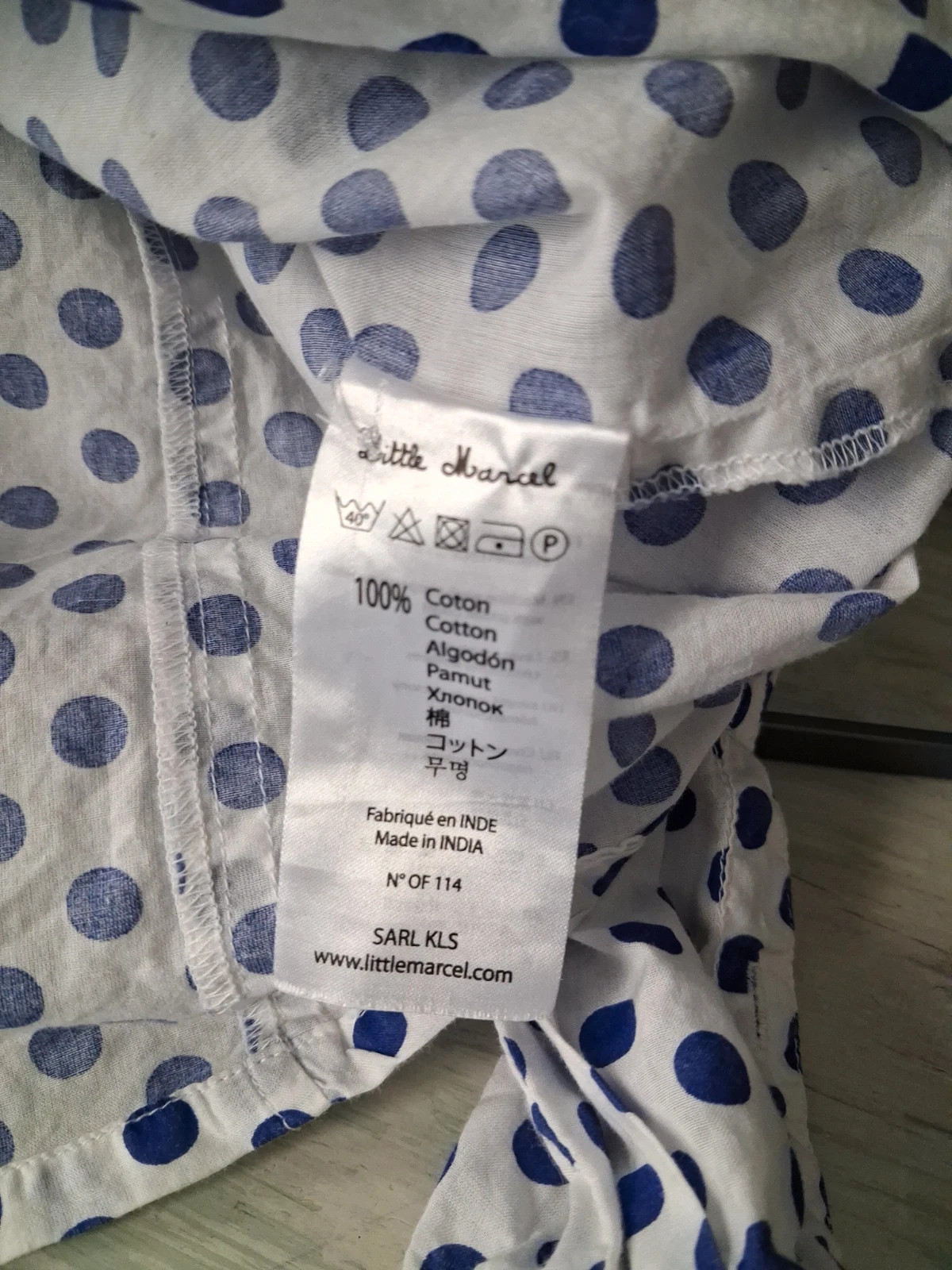 Chemise pois bleu coton – Little Marcel – taille M / 38 / 10 4
