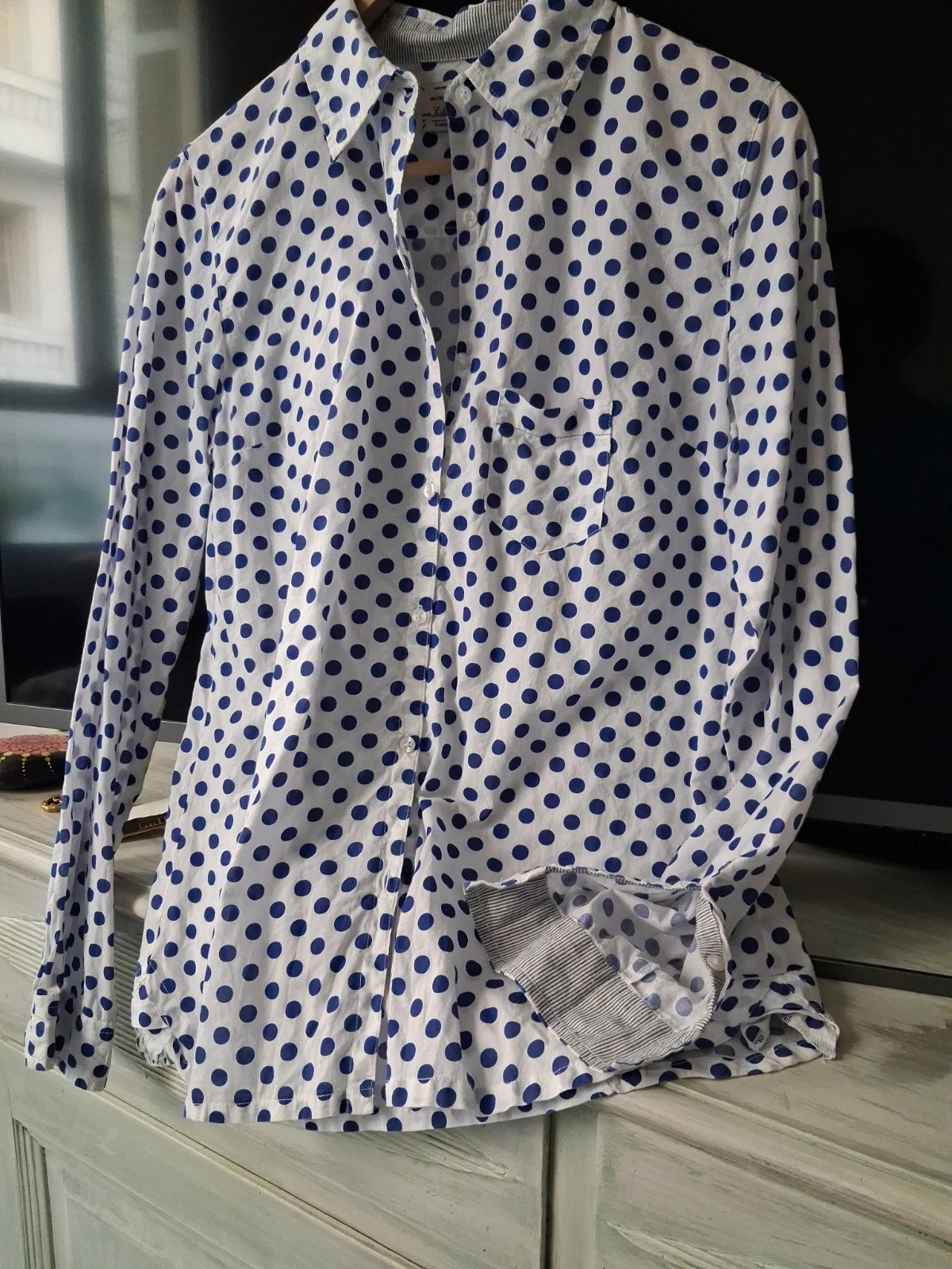 Chemise pois bleu coton