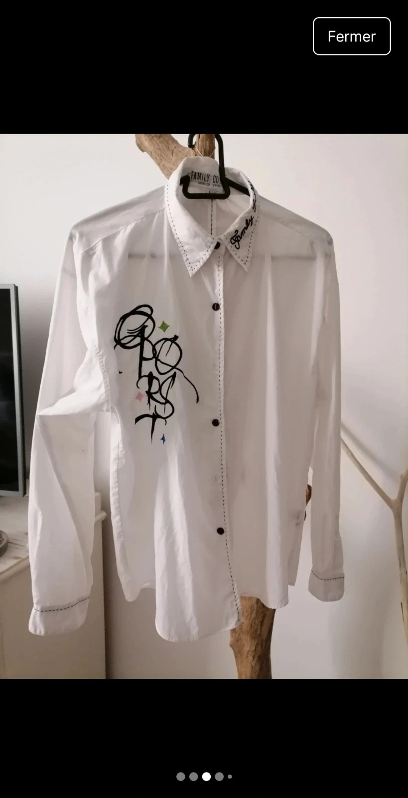 Chemise blanche broderie noire – Family & Co – taille M / 38 / 10 5