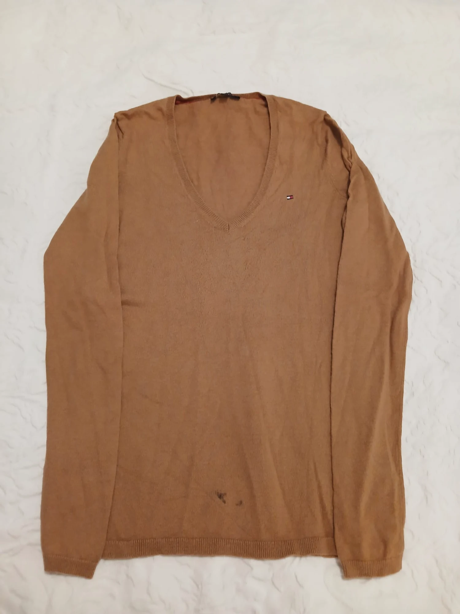 Pull col V marron camel Tommy Hilfiger
