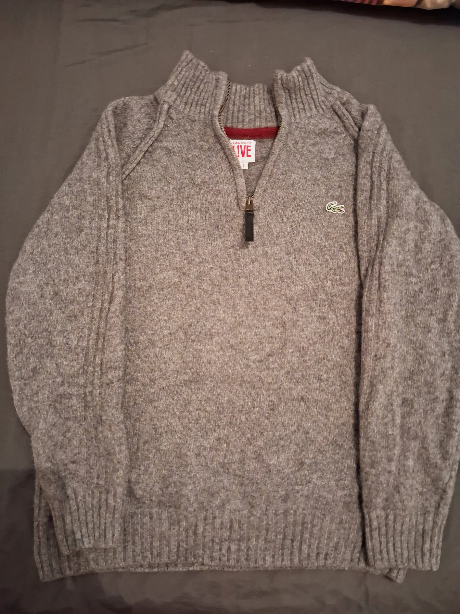 Pull Col Zippé Lacoste L!VE Gris Chine