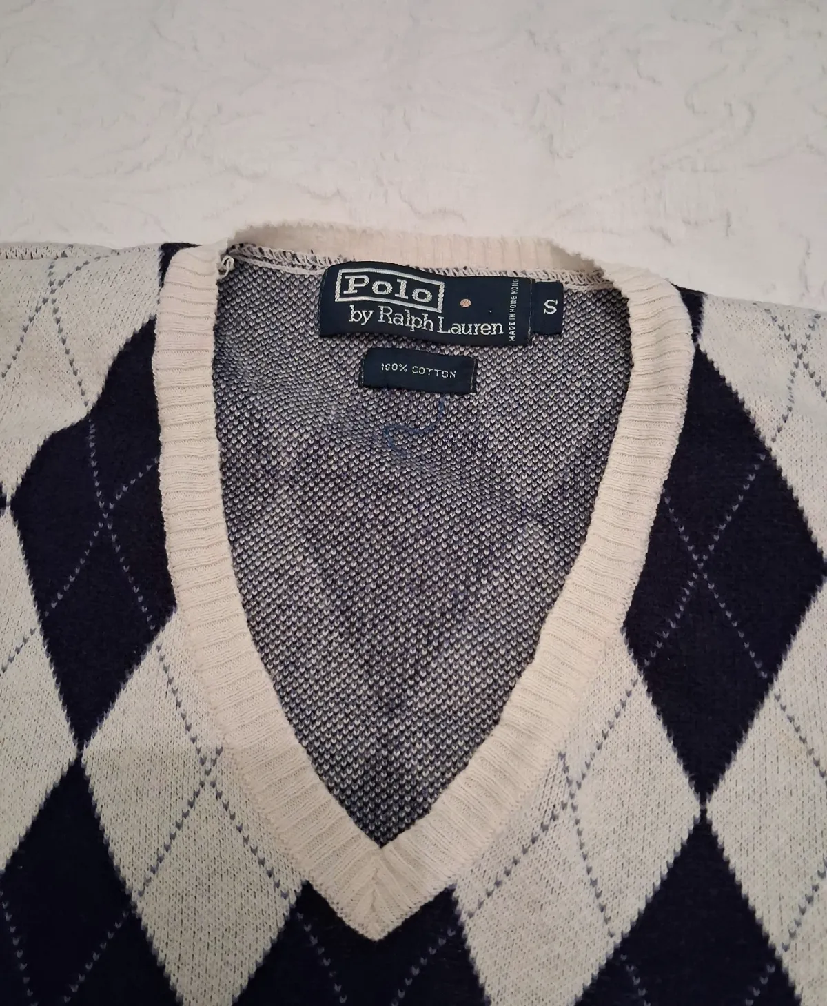 Pull col V à losanges Argyle noir et beige – Polo Ralph Lauren – taille S 2