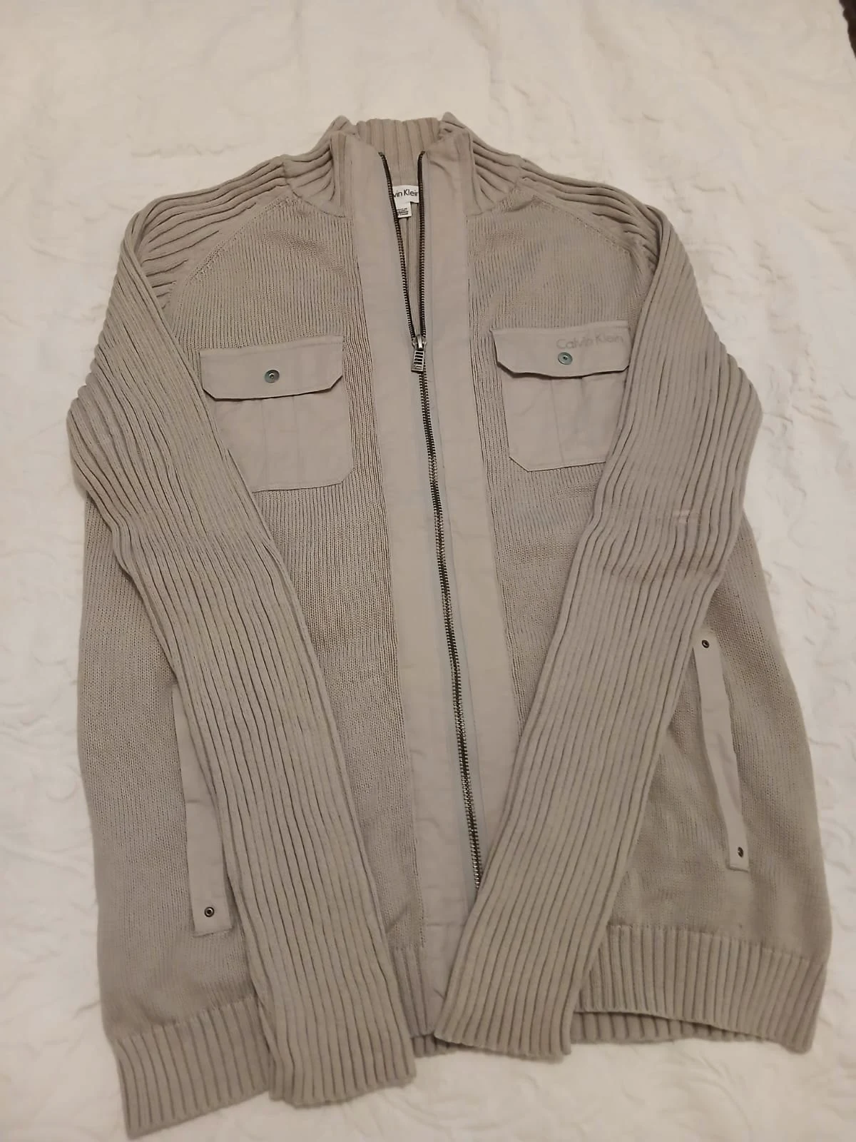 Gilet zippé en maille beige 100% coton