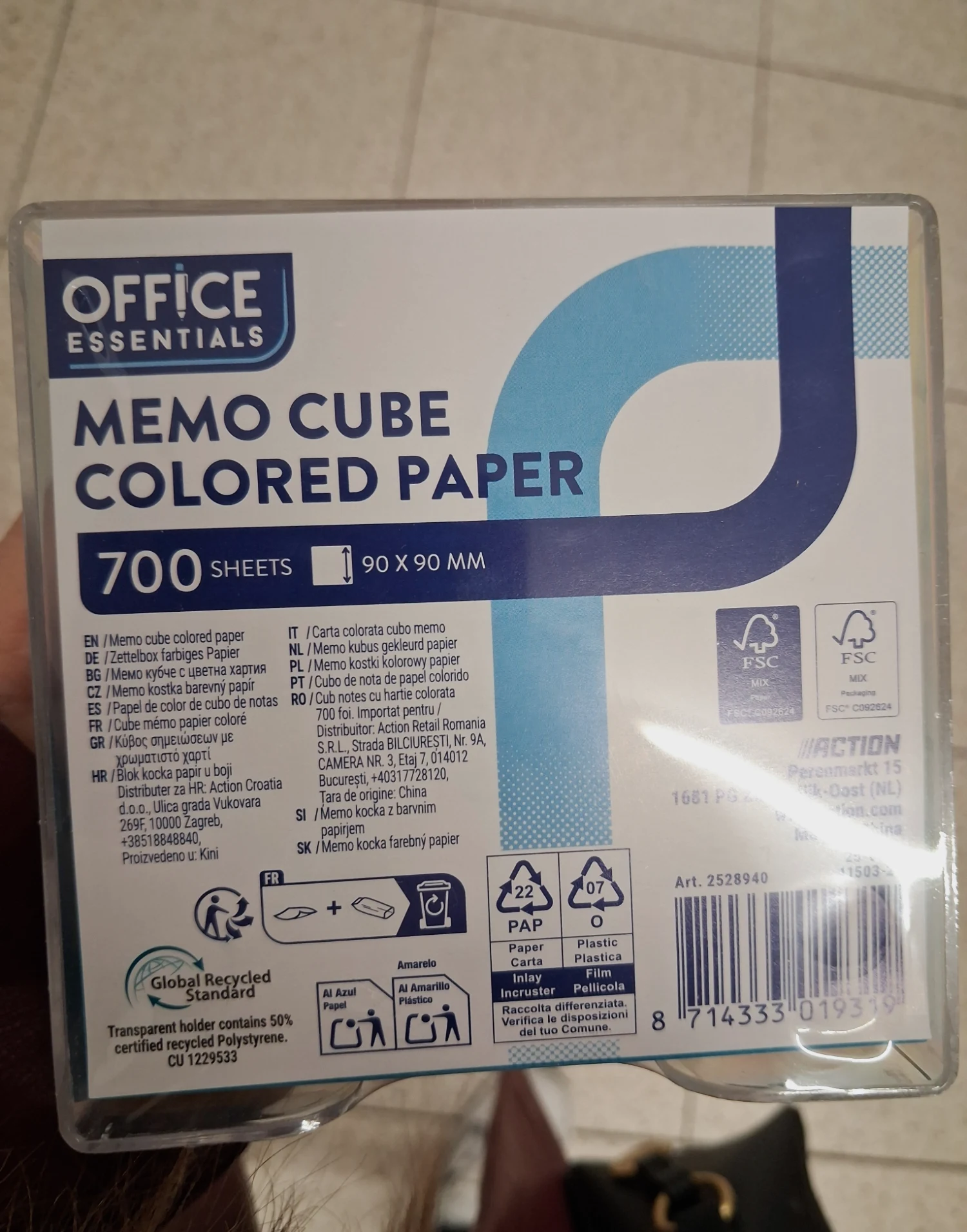 Bloc mémo papier coloré Office Essentials