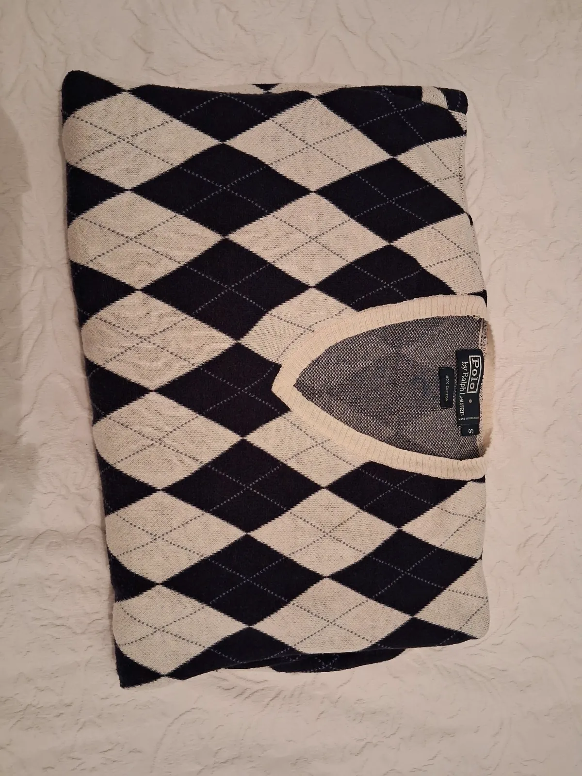 Pull col V à losanges Argyle noir et beige – Polo Ralph Lauren – taille S 3