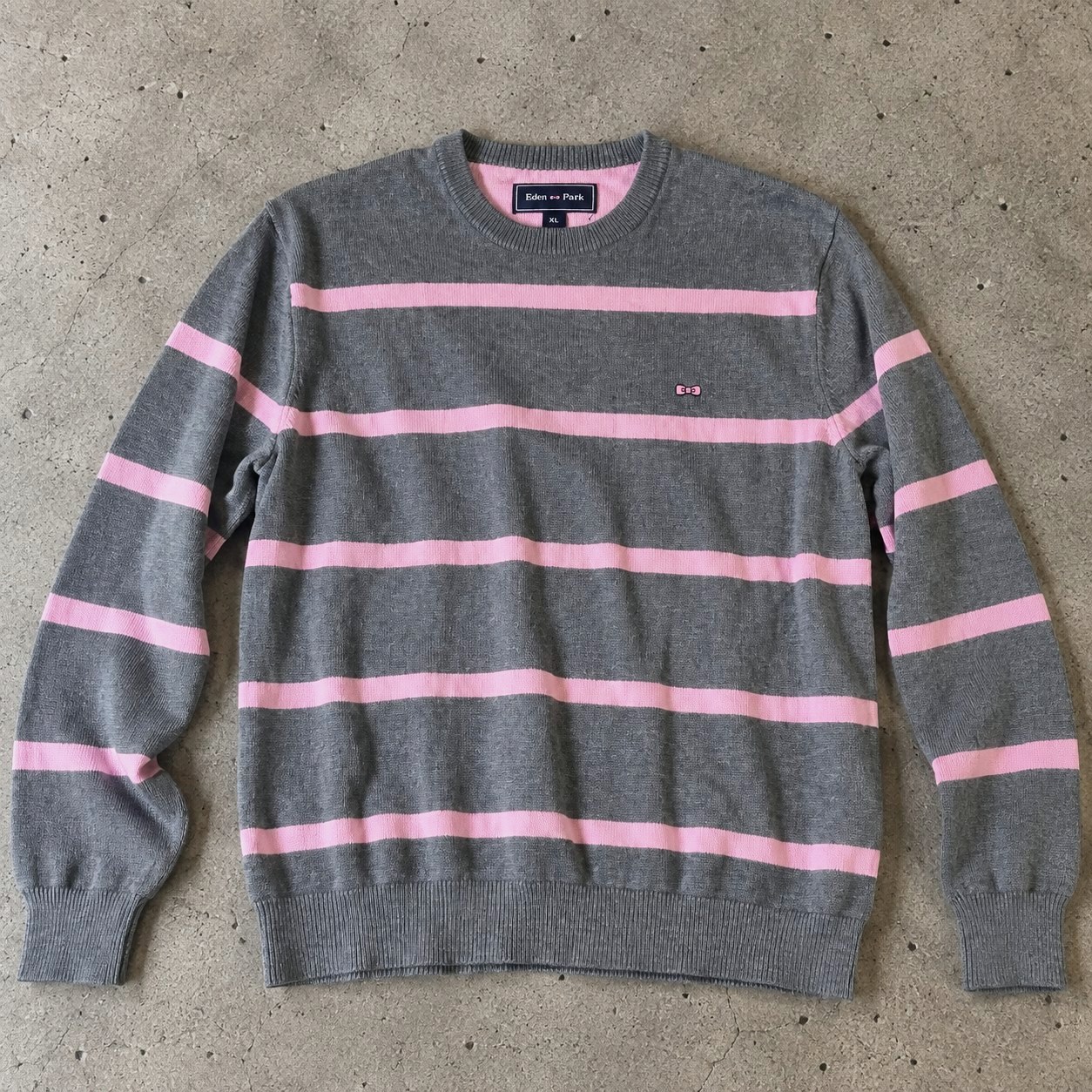 Pull rayé Eden Park Rose et gris Logo Brodé Taille XL Parfait état 