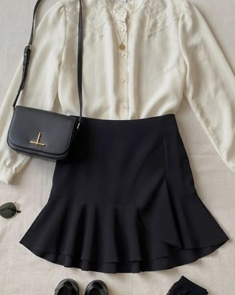 Falda negra de Pedro del Hierro con volante asimetrico – Pedro del Hierro – taille 36 2