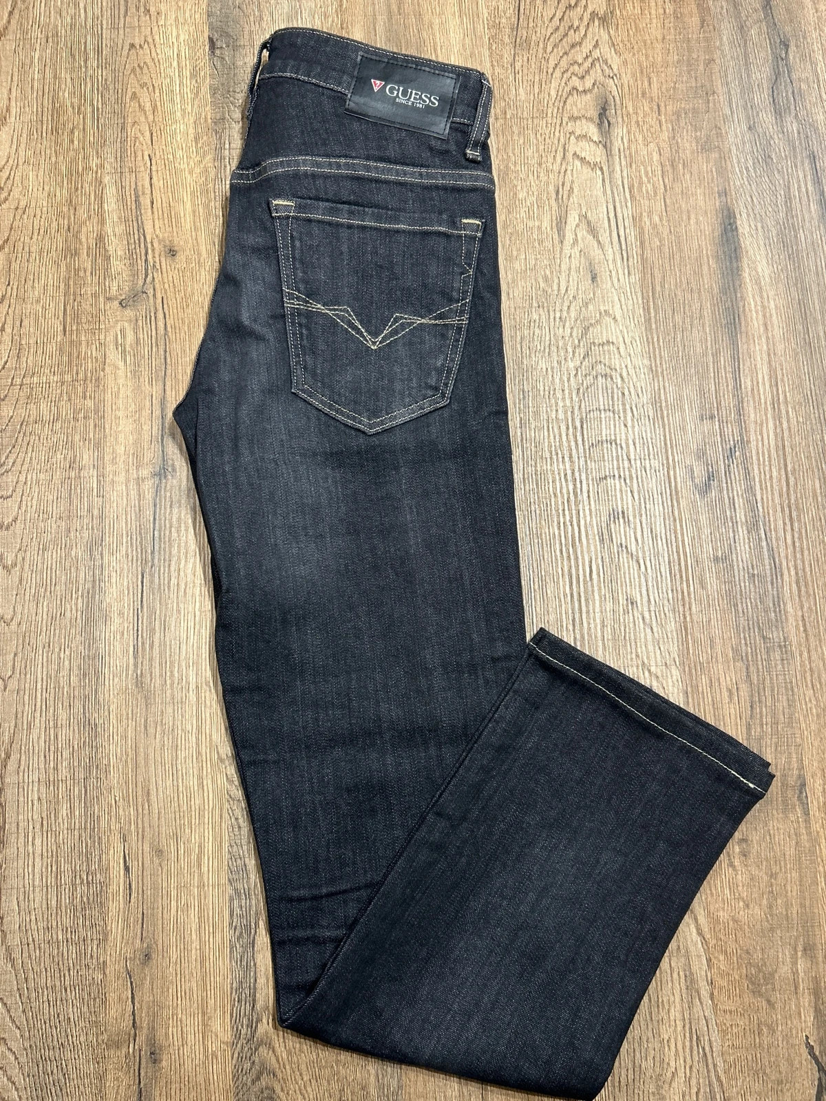 Jean Guess (9) Bleu Marine Brut Raw Cut Taille W28 Straight Denim Premium