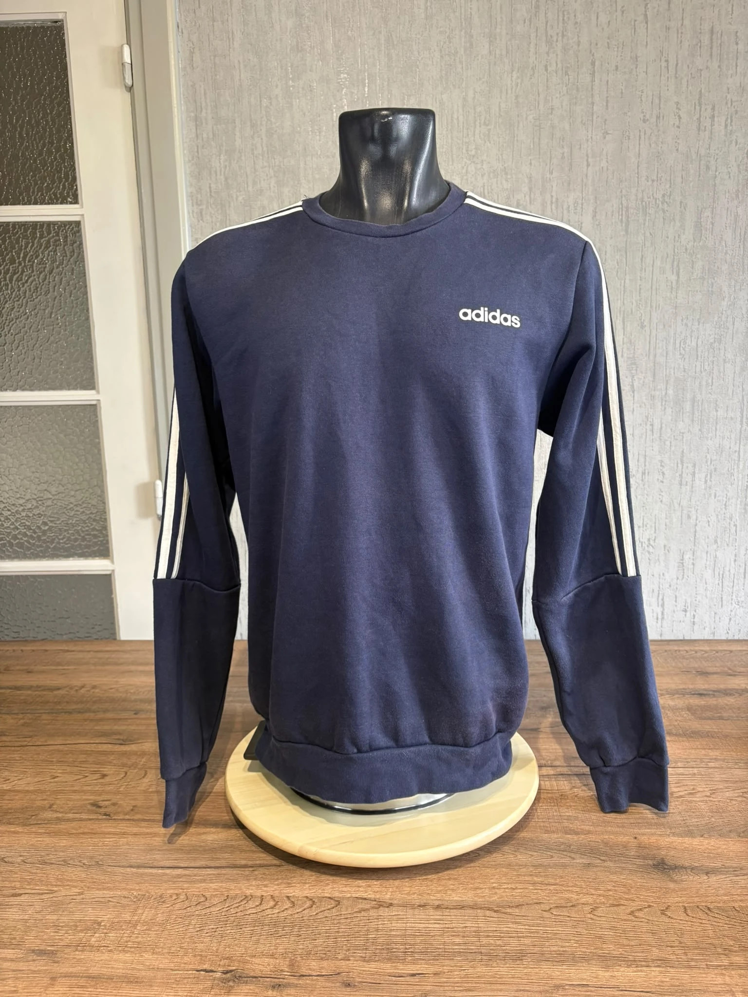 Sweat-shirt Adidas 3 Bandes Bleu Marine Taille M Logo Brode Sportswear Homme