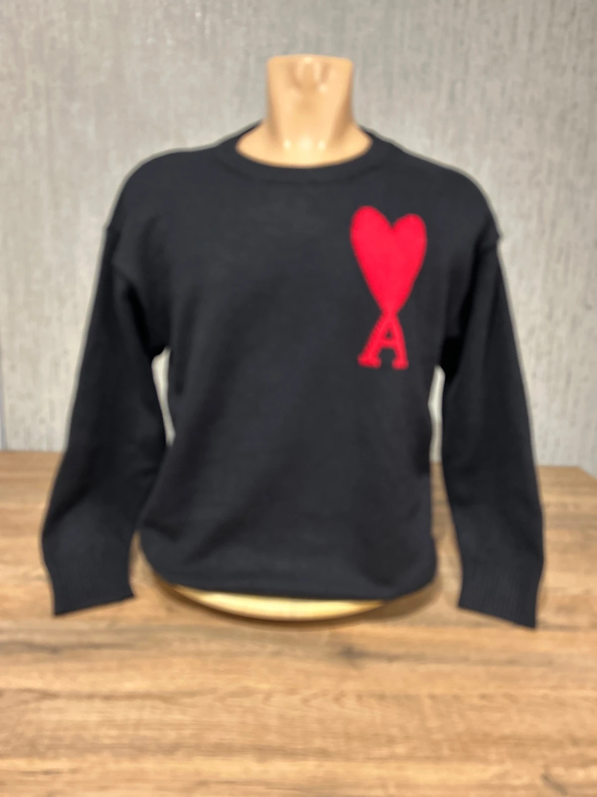 Pull Ami Paris Ami De Coeur Noir Intarsia Rouge Laine Tricot Designer