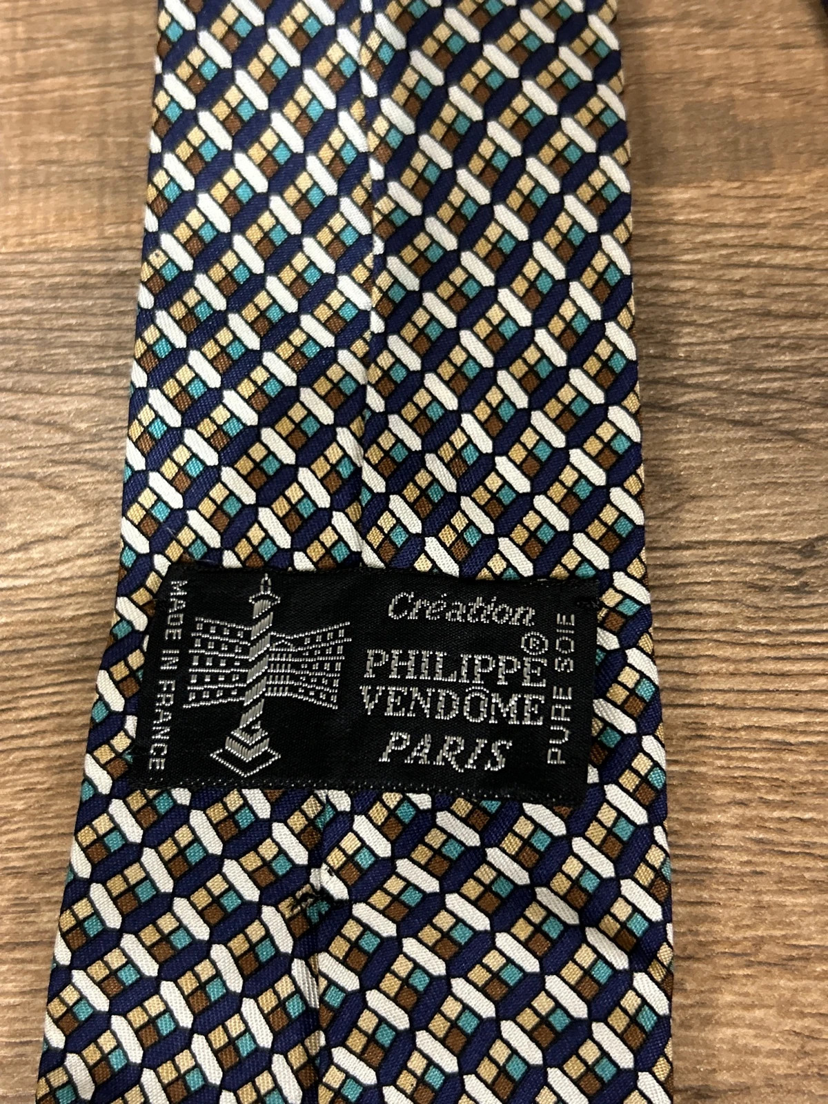 Cravate Homme Soie Philippe Vendôme Paris Motif Geometrique Rétro Vintage Made in France – Vendôme 4