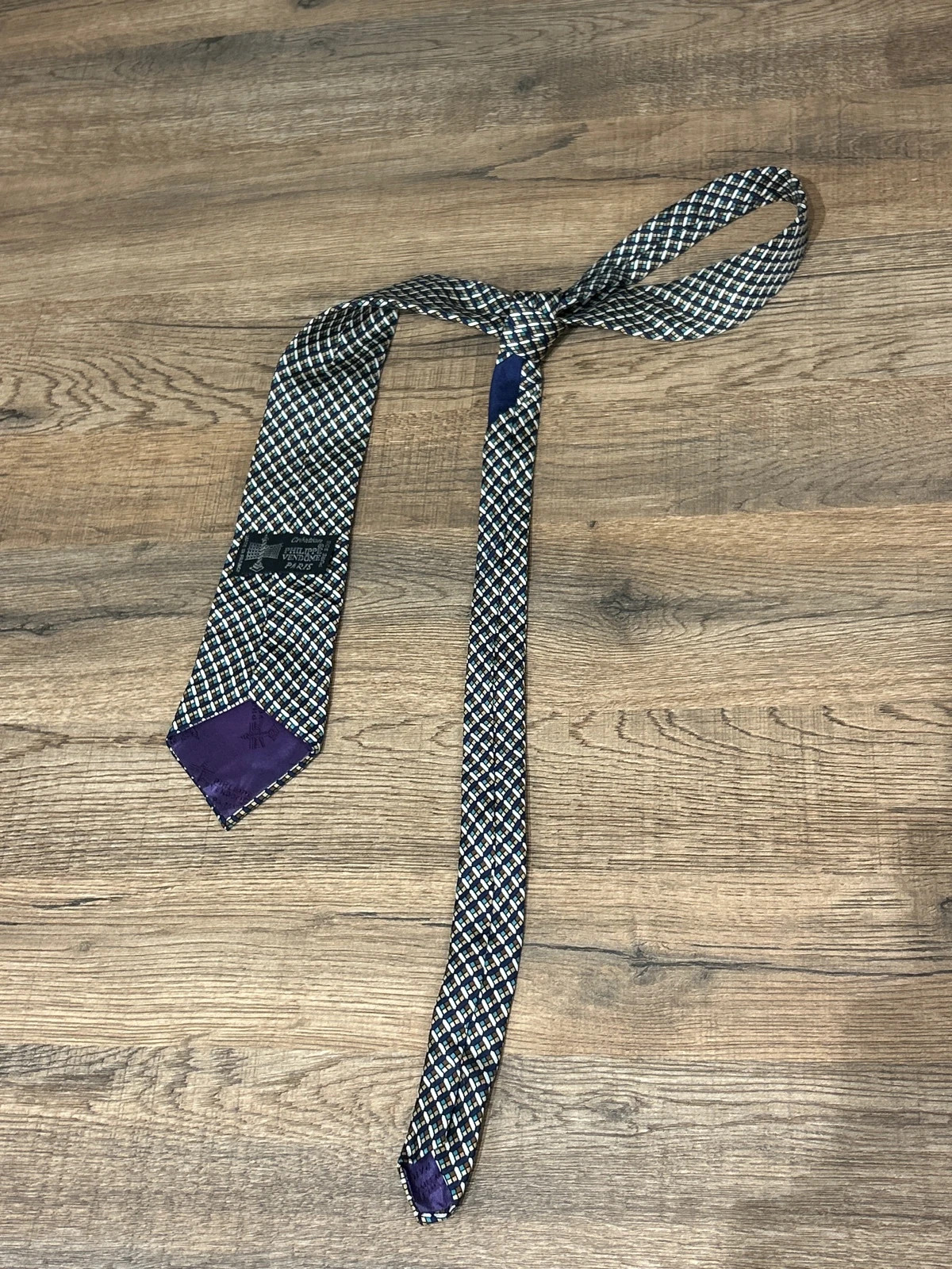 Cravate Homme Soie Philippe Vendôme Paris Motif Geometrique Rétro Vintage Made in France – Vendôme 5