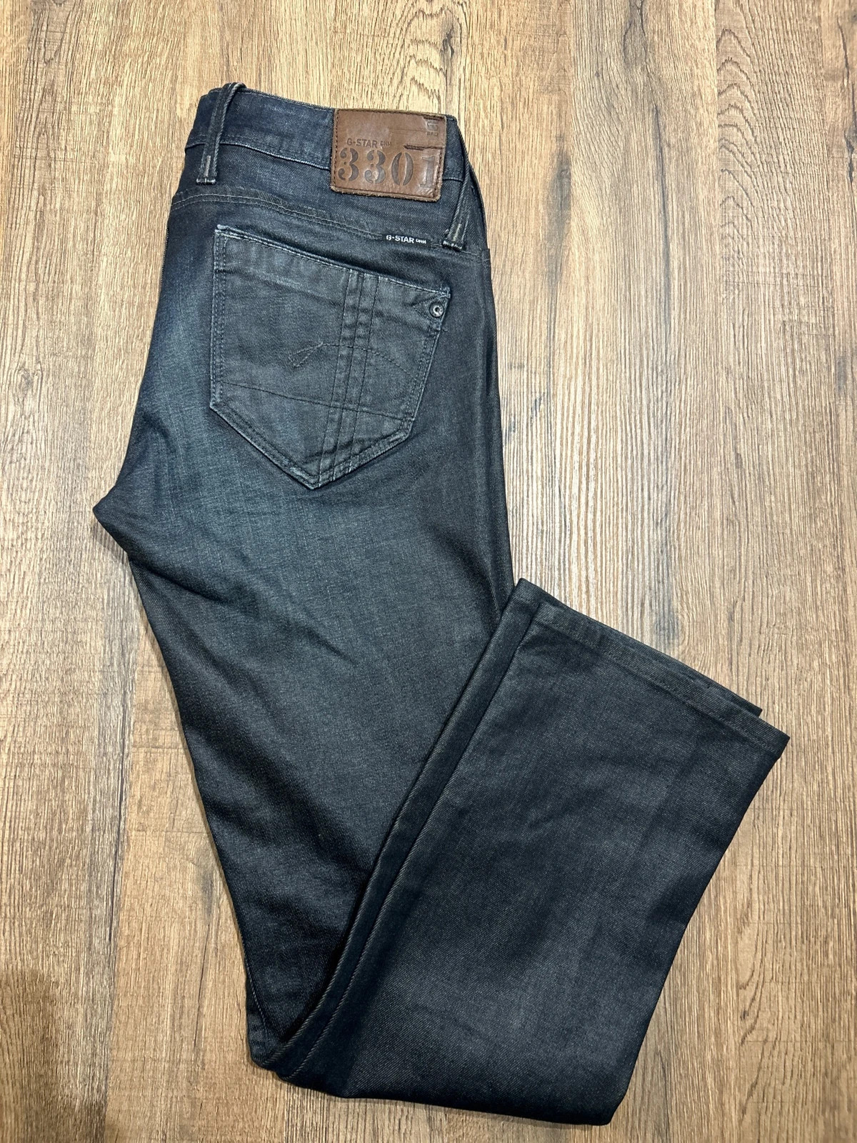 Jean G-Star Raw 3301 (7) Slim Straight Noir Brut Brut Stretch W33 L32