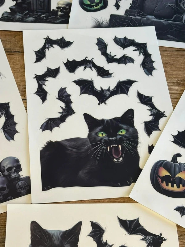 Lot Stickers 8XA4 Halloween Autocollants Chat Noir Citrouilles Chauves-Souris Tombe RIP – Halloween 4