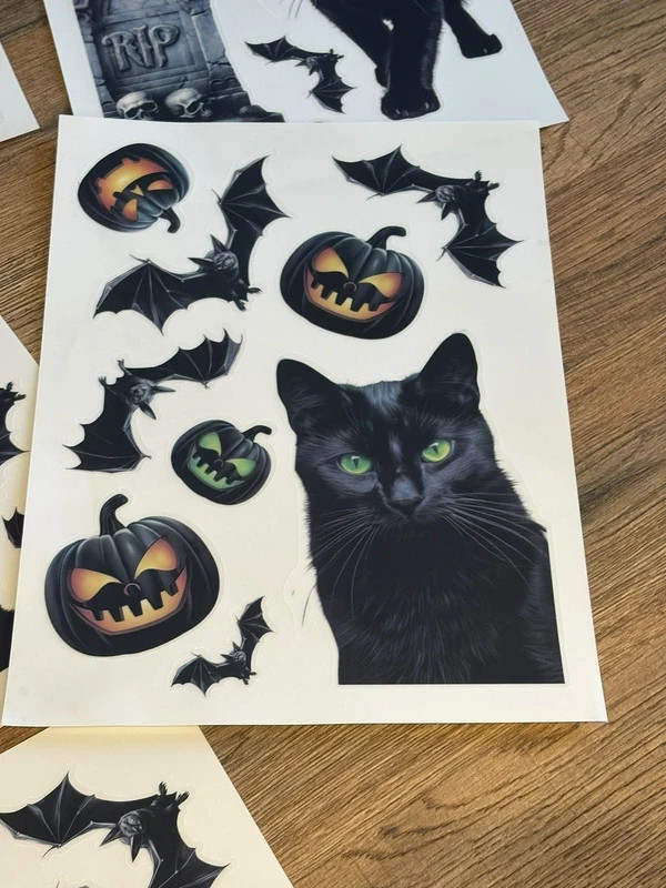 Lot Stickers 8XA4 Halloween Autocollants Chat Noir Citrouilles Chauves-Souris Tombe RIP – Halloween 3
