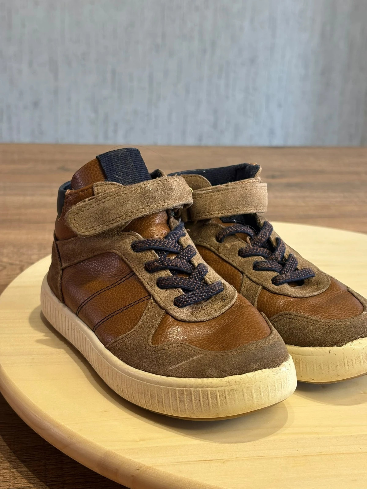 Baskets Montantes Okaidi Cuir et Daim Marron Taille 27 Chaussures Enfant