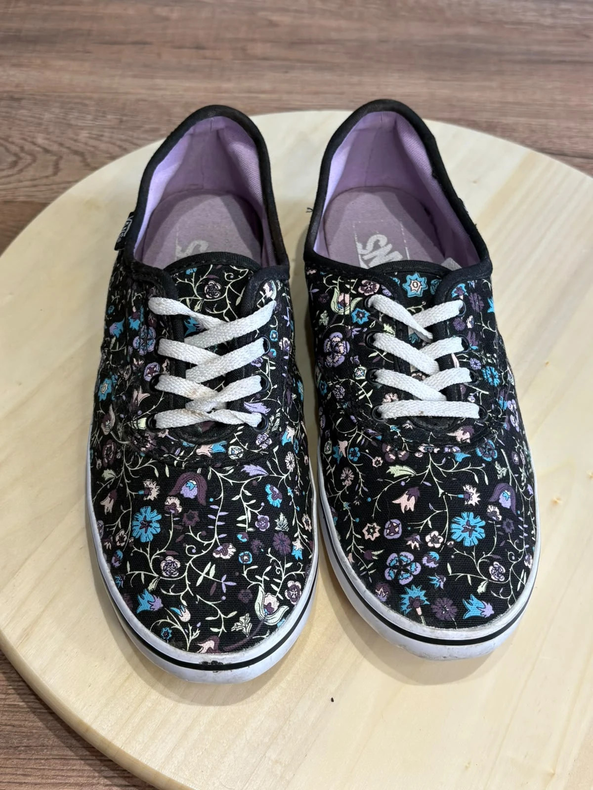Baskets Vans Authentic Toile Imprime Floral Fleurs Noir & Violet Taille 38