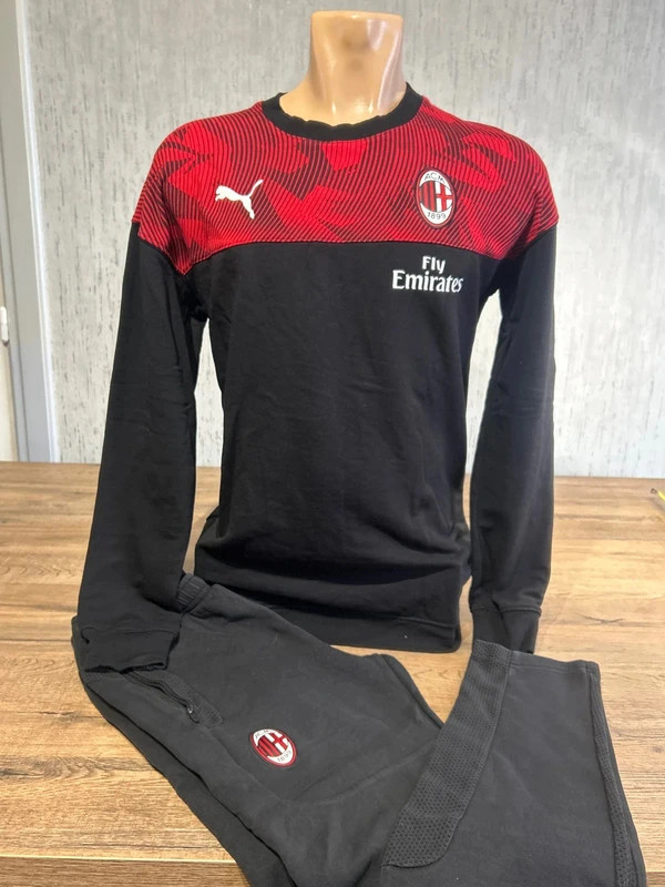 Survetement AC Milan Puma DryCell Homme Noir Et Rouge Haut Et Pantalon Taille S