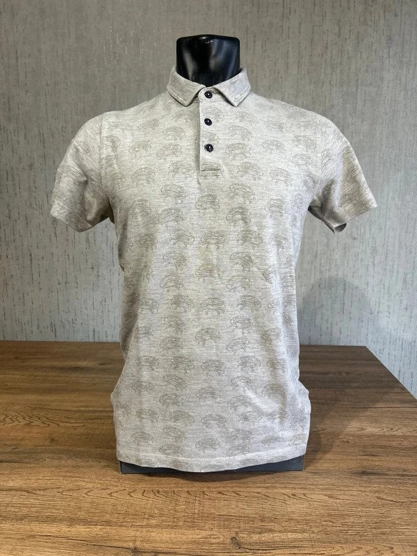 Polo Dstrezzed Homme Beige Motif All-Over Elephants Taille M Coton Viscose Casual