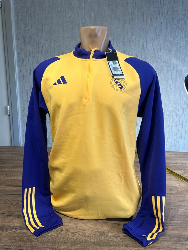 Sweat Haut Entrainement Real Madrid Adidas Aeroready Jaune Bleu Neuf Taille M