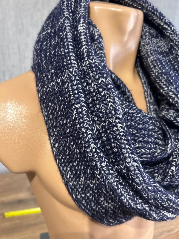 Echarpe Col Snood Maille Tricot Bleu Marine Et Blanc Taille Unique Chaud Hiver 2