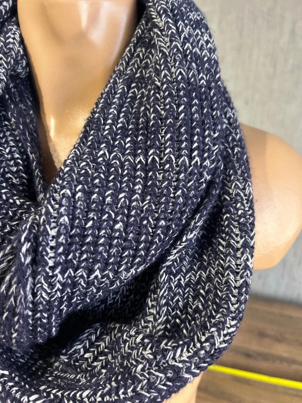 Echarpe Col Snood Maille Tricot Bleu Marine Et Blanc Taille Unique Chaud Hiver 3