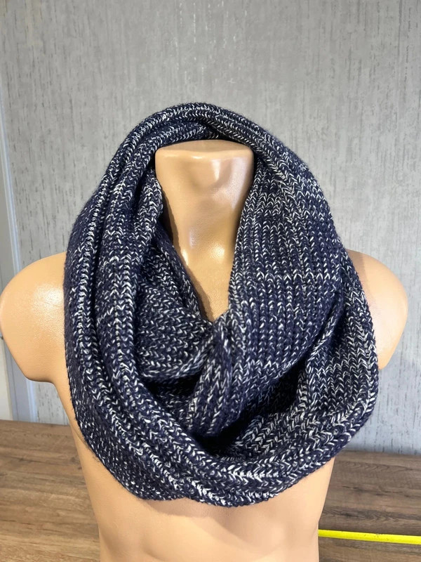 Echarpe Col Snood Maille Tricot Bleu Marine Et Blanc Taille Unique Chaud Hiver