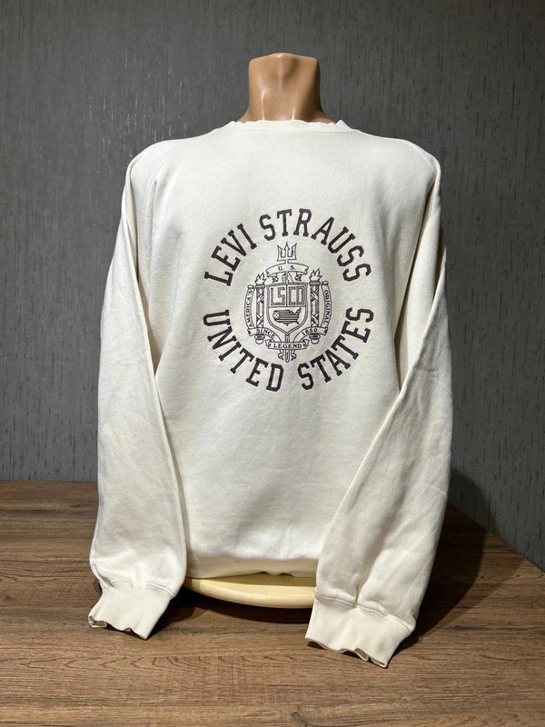 Sweat Levi's Vintage Blanc Crème Taille XL Grand Imprimé Logo Arch Logo USA