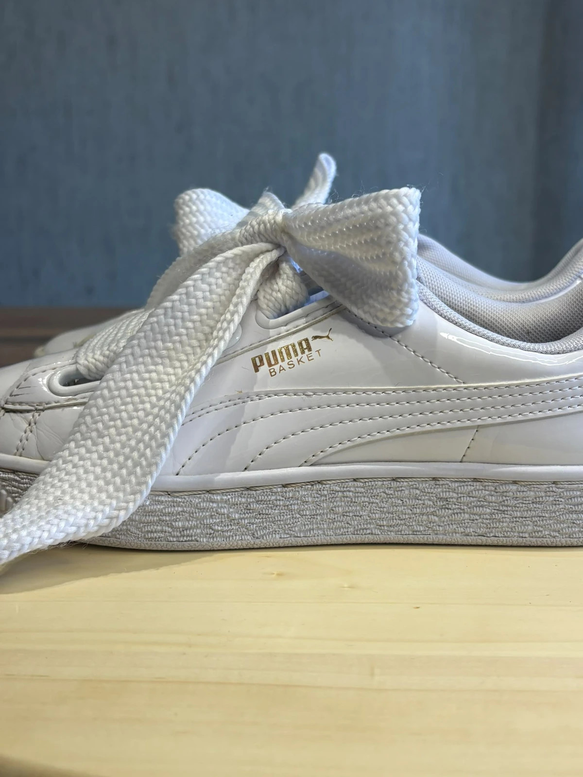 Baskets Puma Basket Heart Vernis Blanc Taille 38 Sneakers Grands Lacets Ruban