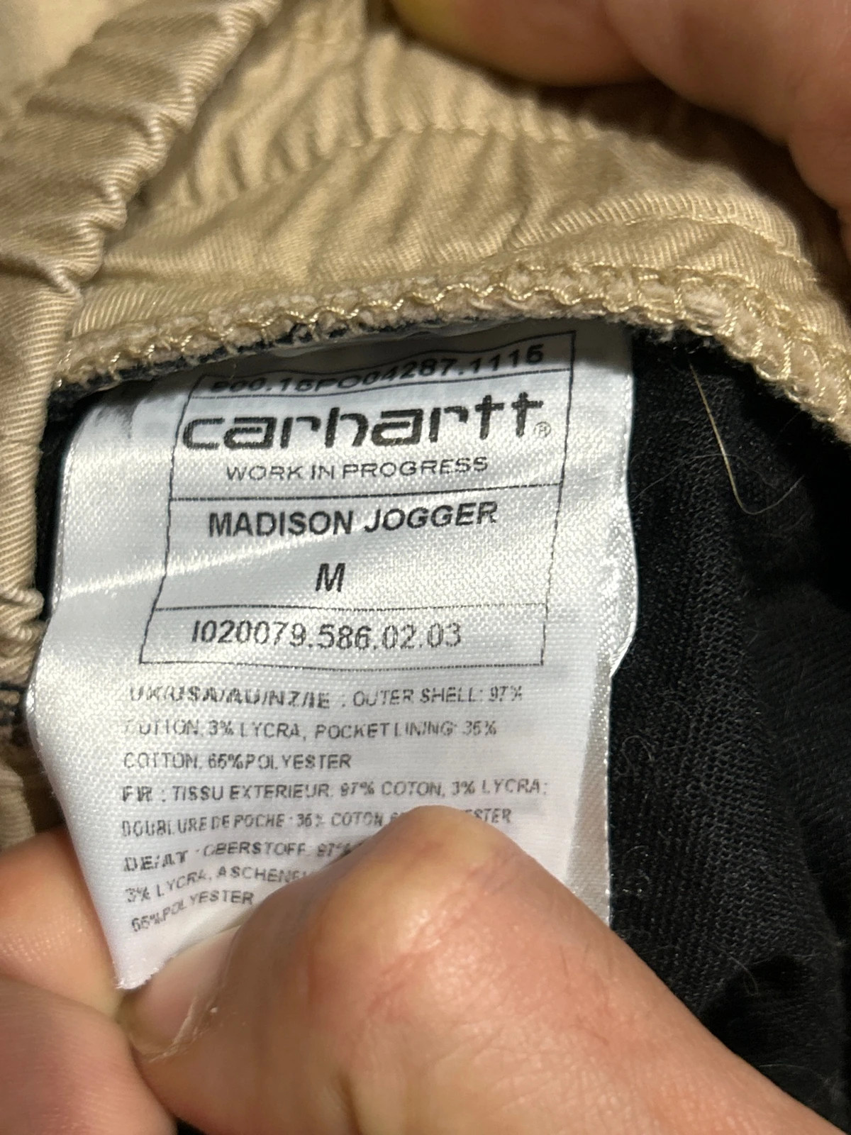 Pantalon Carhartt (6) WIP Madison Jogger Beige All Over Print Logos Taille M Chino – Carhartt – taille M 3
