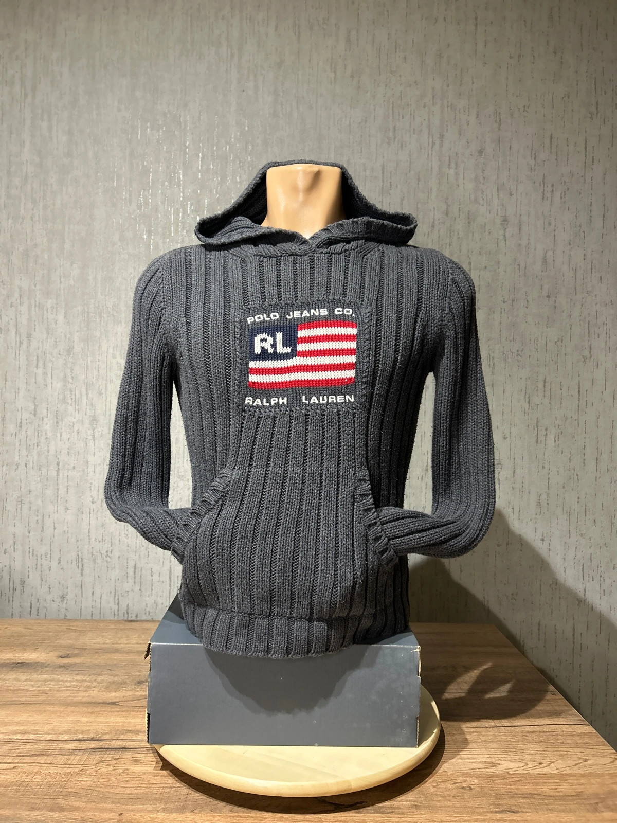 Pull à Capuche Polo Jeans Co Ralph Lauren Gris Anthracite Taille S Flag RL Coton