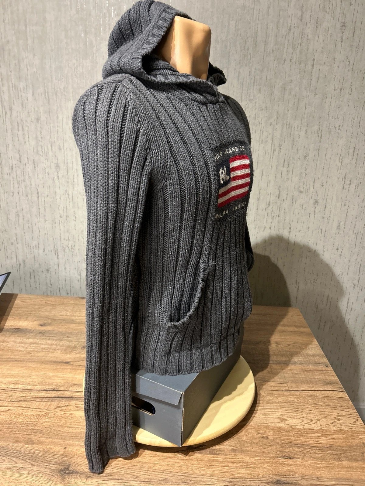 Pull à Capuche Polo Jeans Co Ralph Lauren Gris Anthracite Taille S Flag RL Coton – Ralph Lauren – taille S / 36 / 8 3