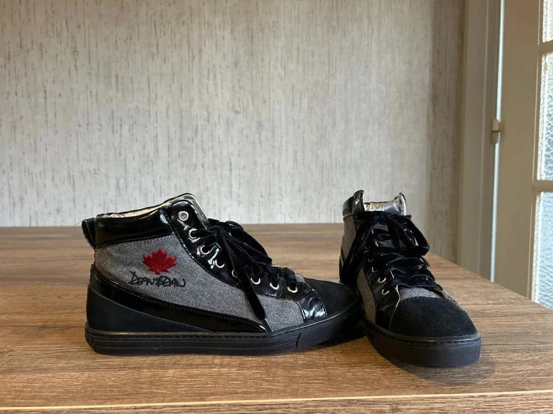 Baskets Montantes Dsquared2 Femme Noir Gris Taille 38 Cuir