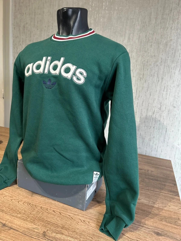 Sweat Adidas Originals Vert Sapin Logo Chenille Brode Col Tricolore Taille S / M – adidas – taille S 3