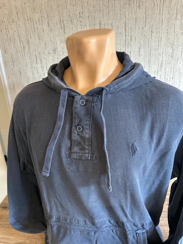 Sweat A Capuche Ralph Lauren Homme Bleu Marine Henley Pique Coton Taille L Logo Brode – Polo Ralph Lauren – taille L 3