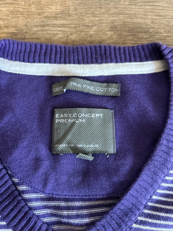 Pull Col V Easy Concept Homme Violet Raye Coton Extra Fine Cotton Taille M – JBC – taille M 3