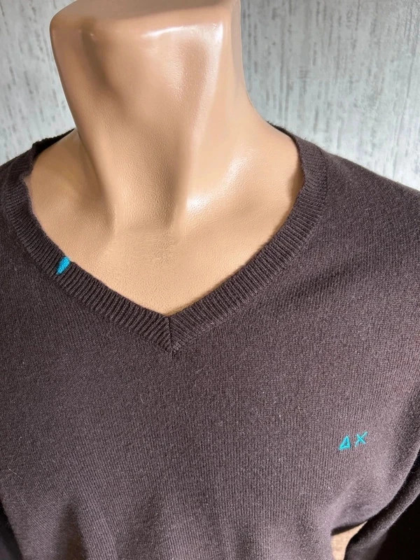 Pull Col V Sun68 Homme Marron Cachemire Laine Melange Taille L Logo Brode – Sun68 – taille L 3