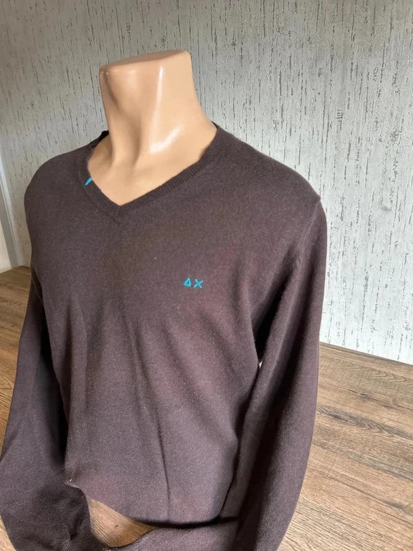 Pull Col V Sun68 Homme Marron Cachemire Laine Melange Taille L Logo Brode – Sun68 – taille L 2
