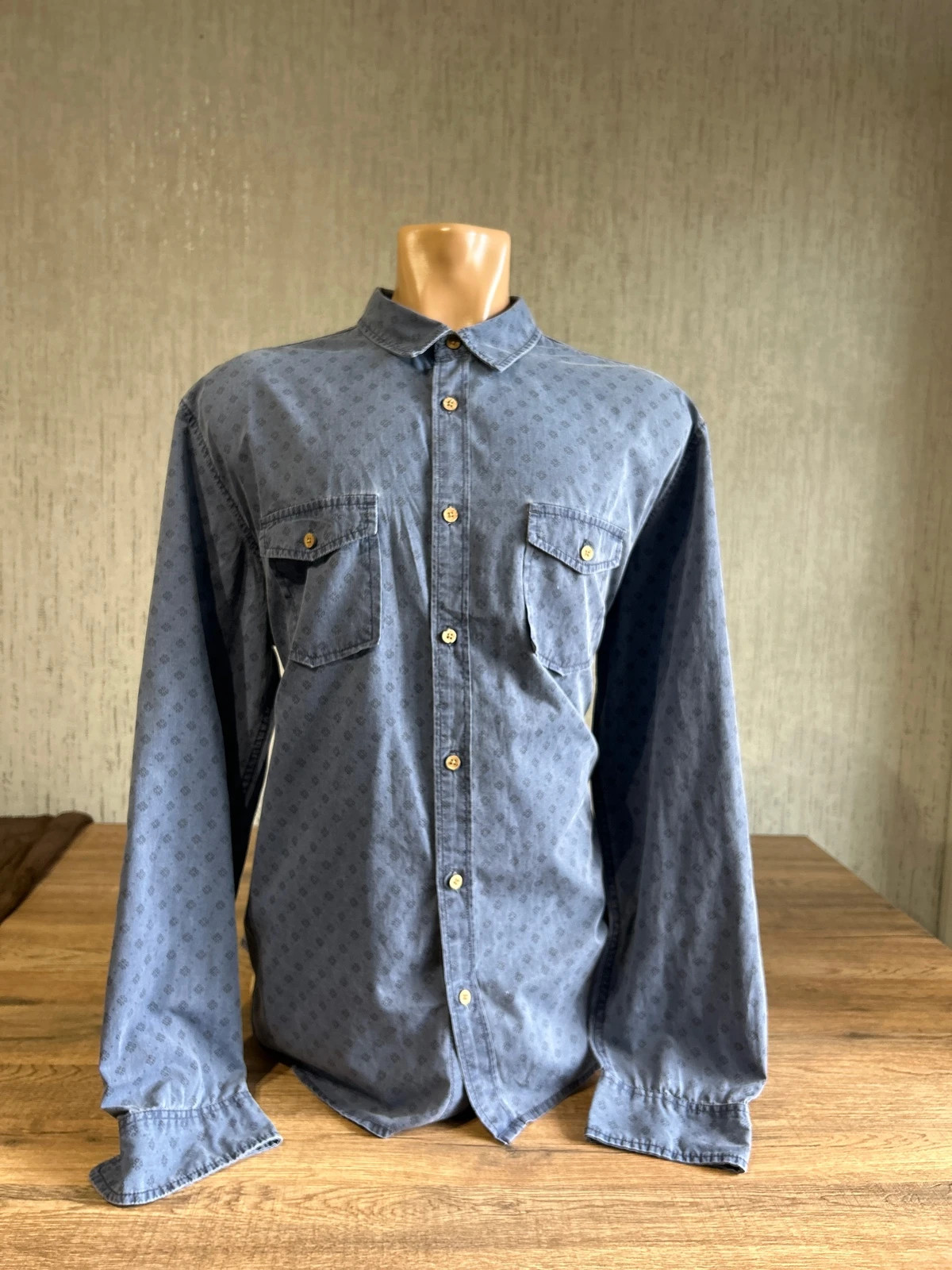Chemise En Jean Desigual Bleu Gris Homme Taille XXL Regular Motif Brode Logo