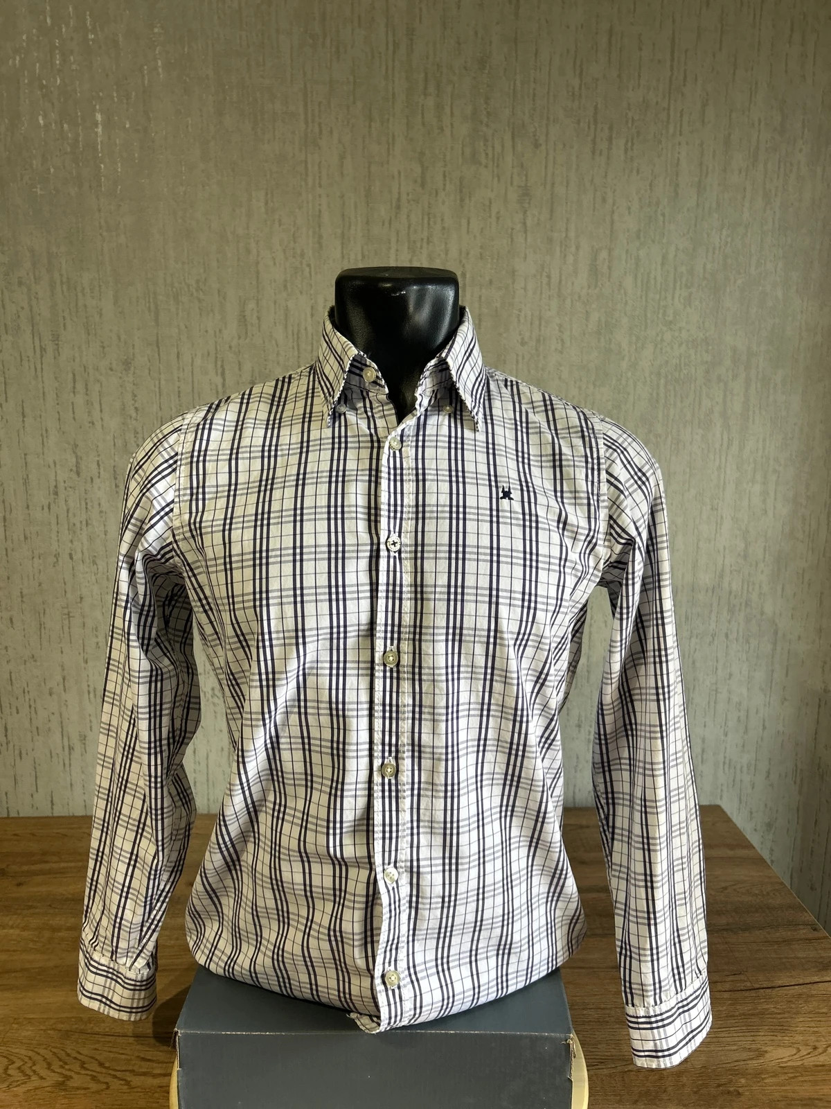Chemise Gaastra Carreaux Bleu Marine Blanc Taille 164 / XS-S Coton Broderie Dos