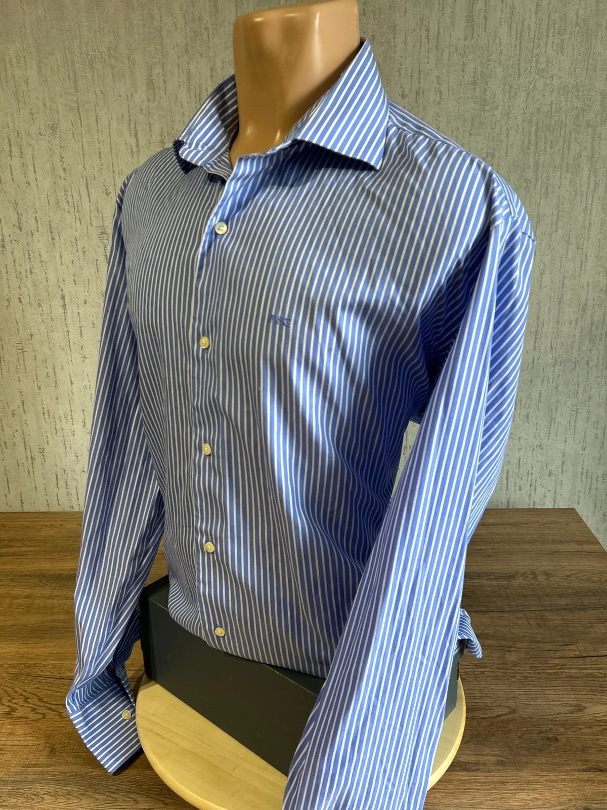 Chemise McGregor Distinction Rayee Bleu Blanc Homme Taille C5 43 XL Coton Logo Brode – McGregor – taille XL 2