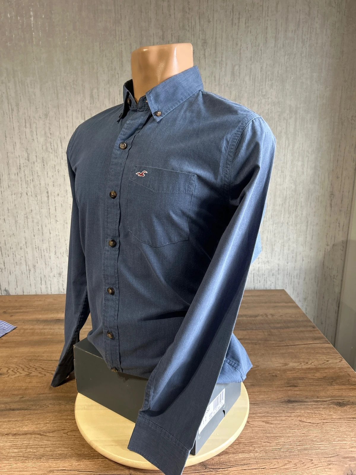 Chemise Flanelle Hollister Bleu Gris Homme Taille M Logo Mouette Brode Coton – Hollister – taille M 2