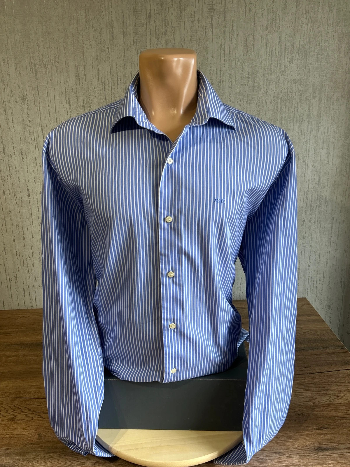 Chemise McGregor Distinction Rayee Bleu Blanc Homme Taille C5 43 XL Coton Logo Brode