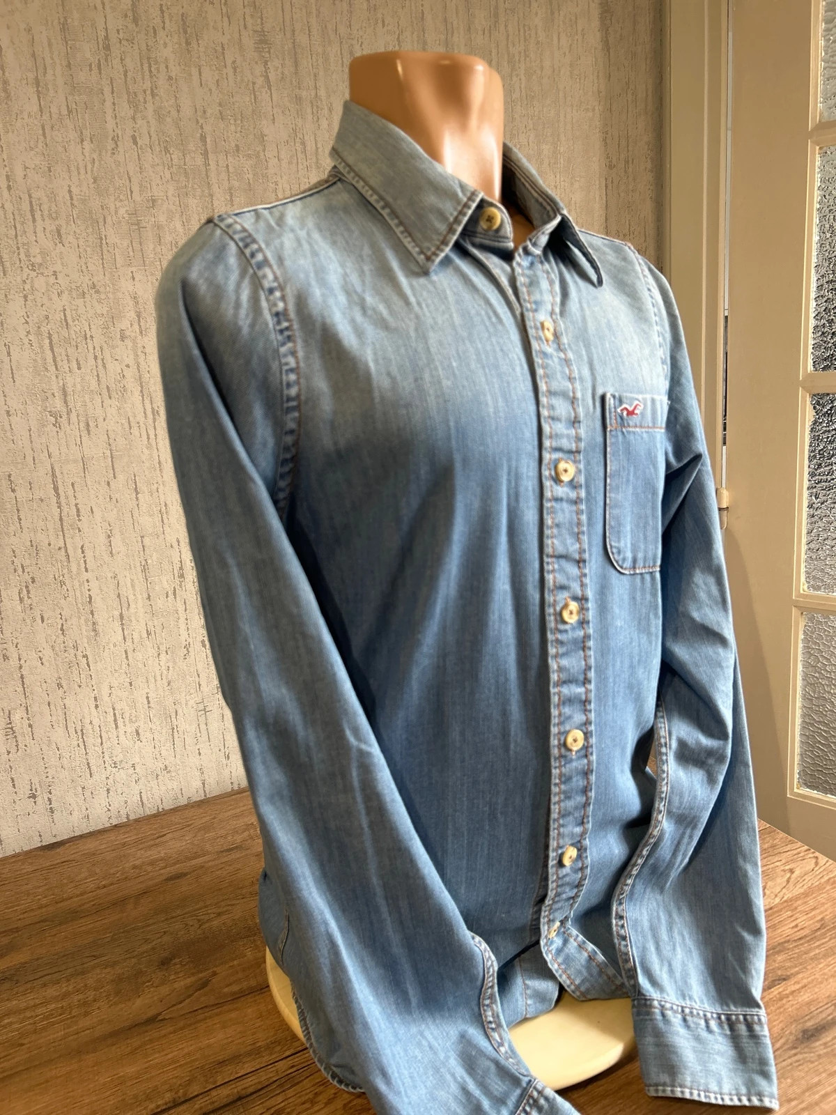 Chemise En Jean Hollister Bleu Clair Homme Taille M Logo Mouette Brode Coton – Hollister – taille M 3