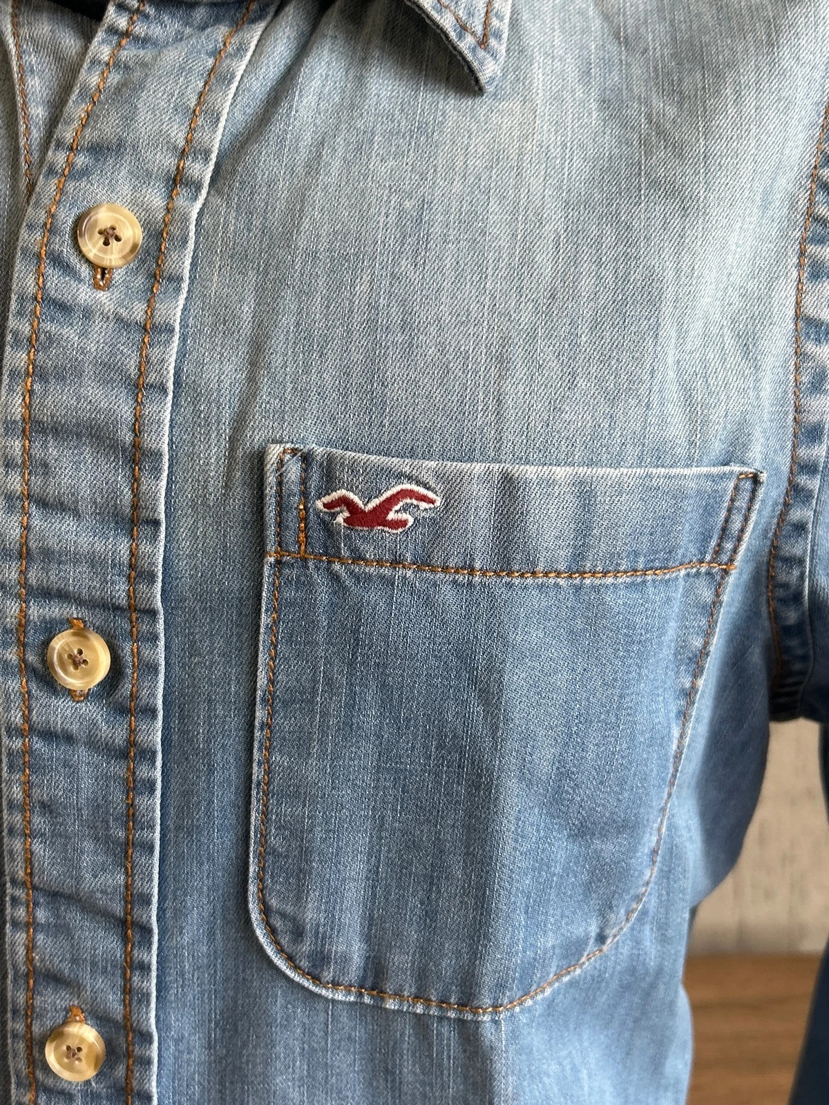 Chemise En Jean Hollister Bleu Clair Homme Taille M Logo Mouette Brode Coton – Hollister – taille M 5