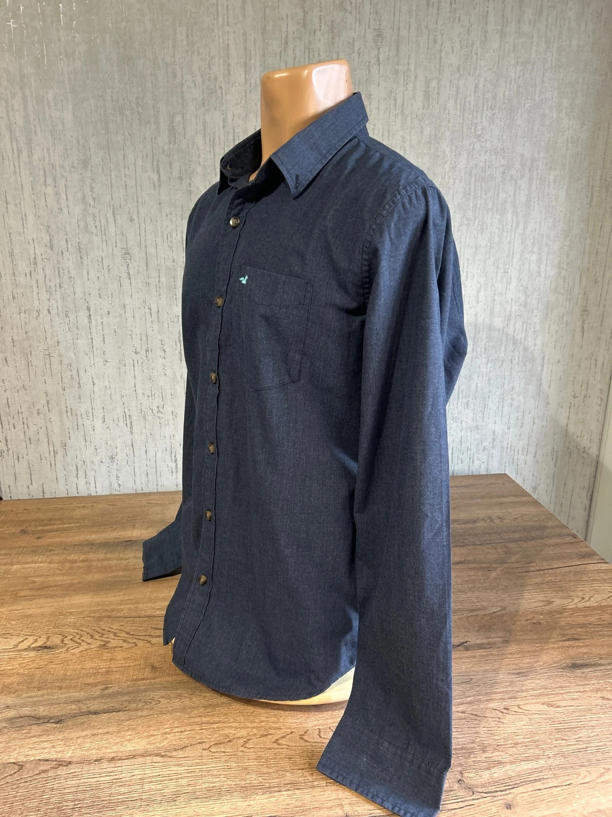 Chemise Flanelle Hollister Bleu Marine Homme Taille M Logo Mouette Brode Vert – Hollister – taille M 3