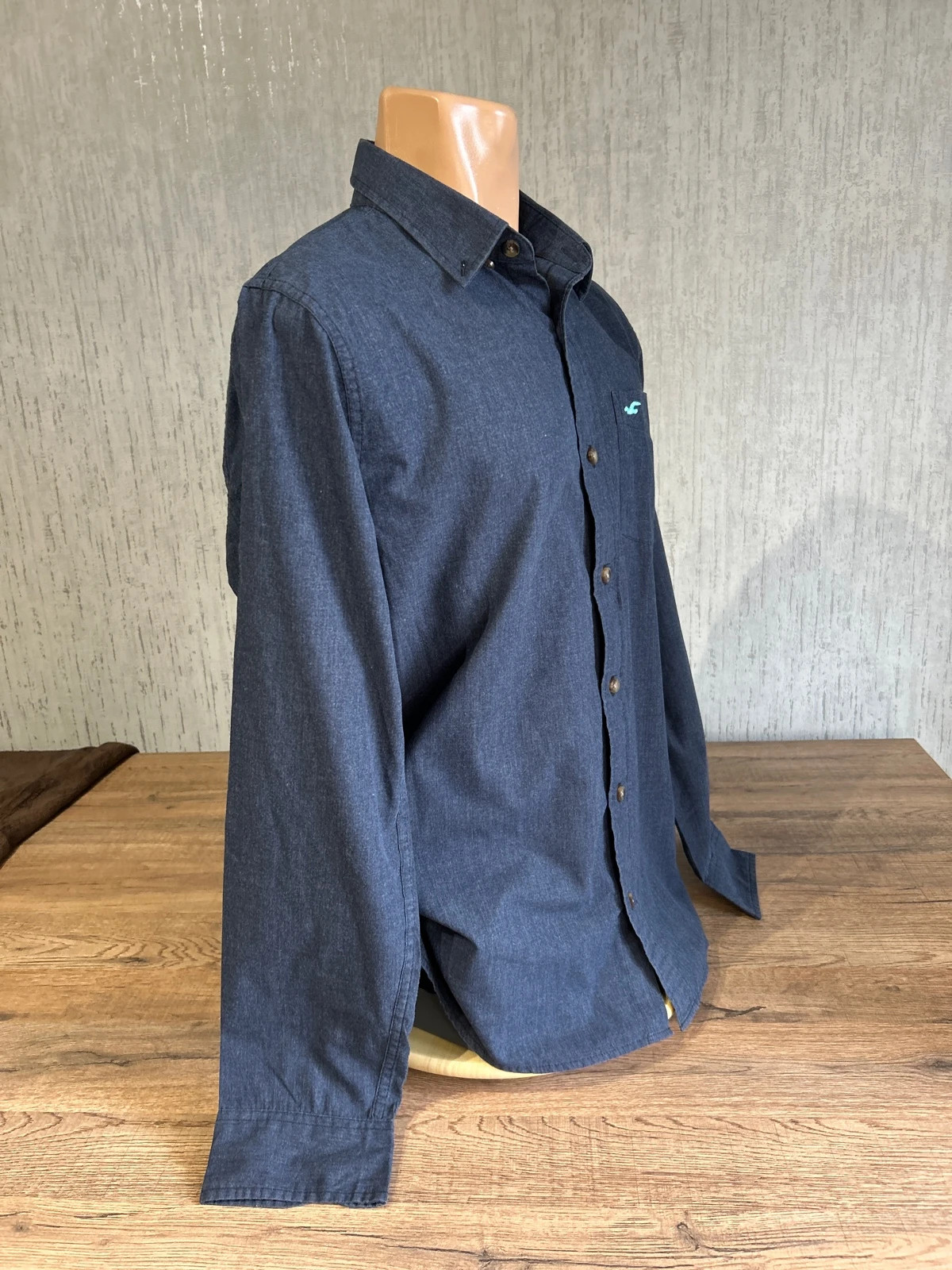 Chemise Flanelle Hollister Bleu Marine Homme Taille M Logo Mouette Brode Vert – Hollister – taille M 2