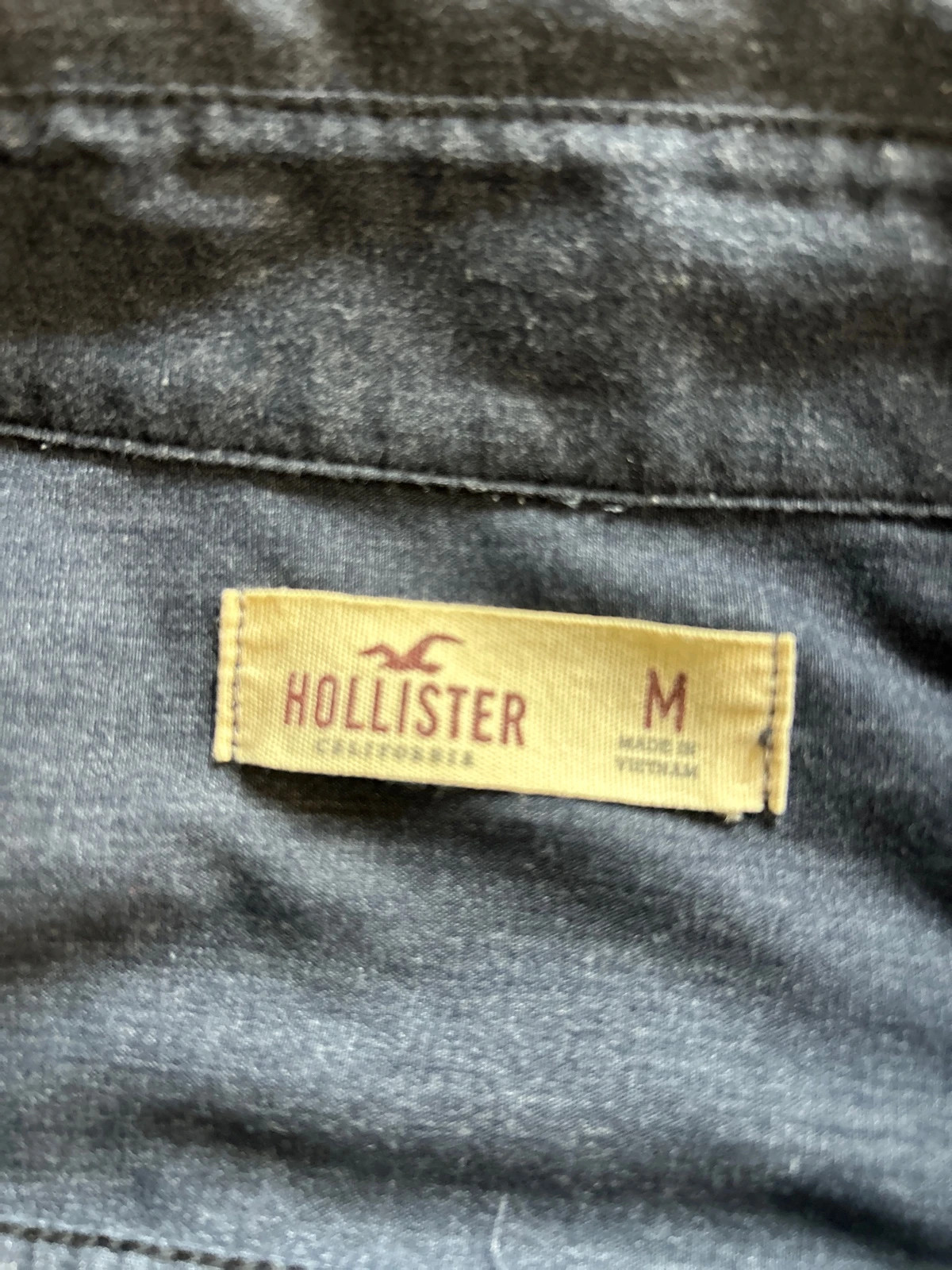Chemise Flanelle Hollister Bleu Marine Homme Taille M Logo Mouette Brode Vert – Hollister – taille M 5
