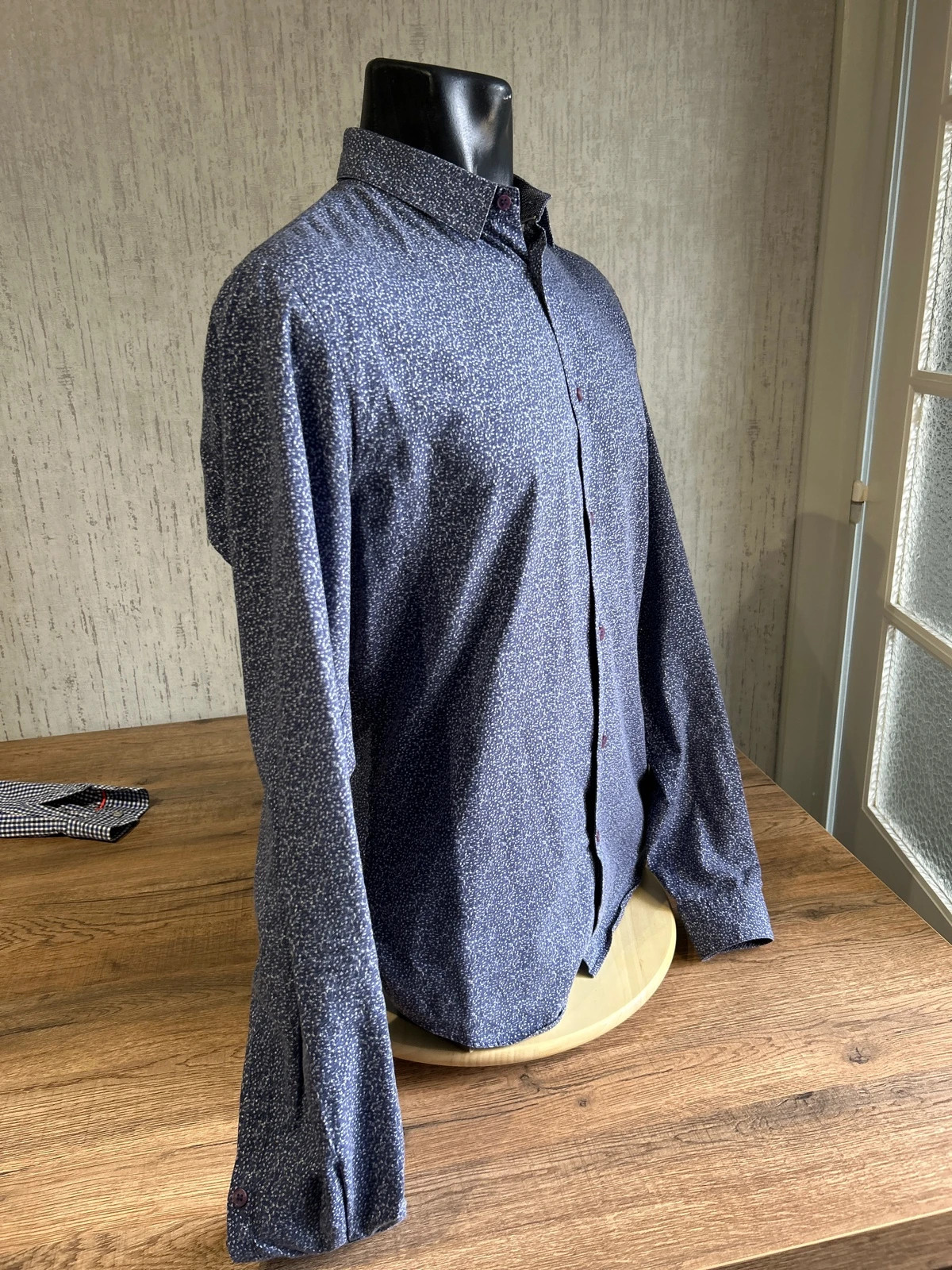 Chemise IKKS Men Slim Motif Micro Imprime Bleu Marine Homme Taille M Boutons Prune – IKKS – taille M 2