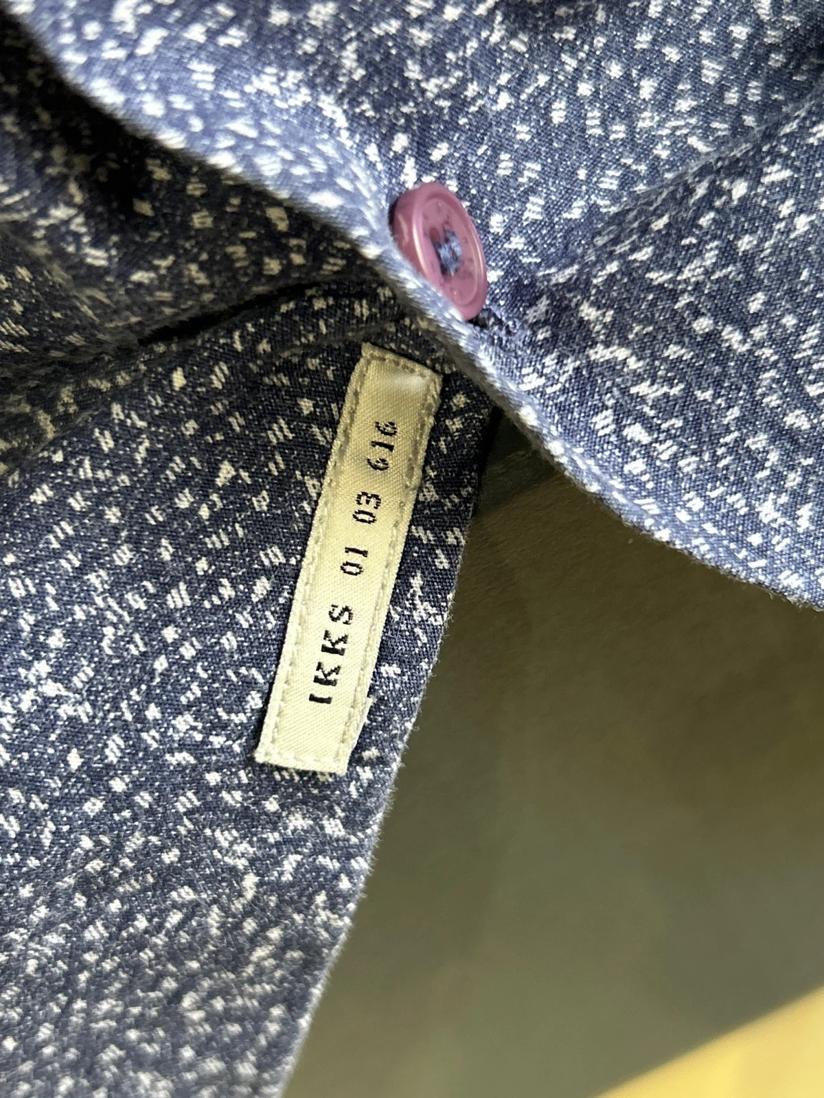 Chemise IKKS Men Slim Motif Micro Imprime Bleu Marine Homme Taille M Boutons Prune – IKKS – taille M 4